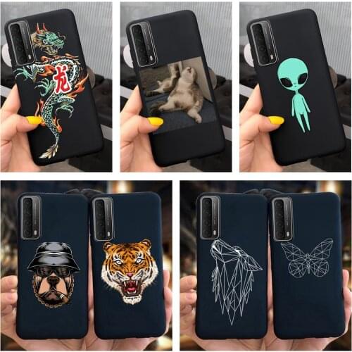 For Huawei P Smart 2021 Case Black Matte Bumper Silicone Funny Cartoon Fundas For P Smart 2021 Covers PSmart 2021 Y7a 2020 Cases