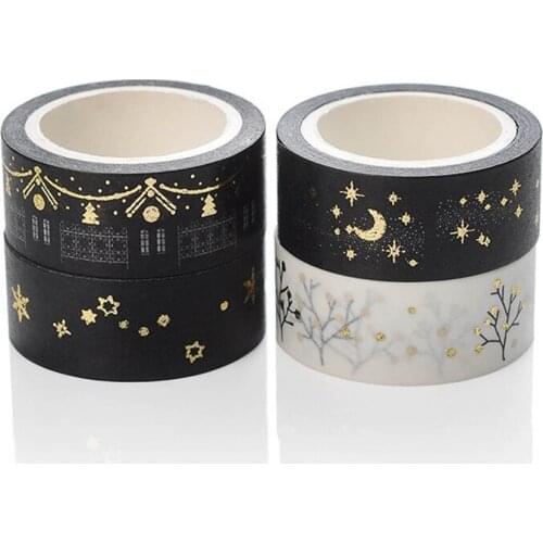 Black Moon Stars Washi Paper Masking Tapes Gold Silver stamping Decorative Adhesive Tape Scrapbooking Christmas Decor Gifts