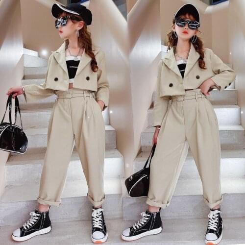 Girls Blazer Suits Clothing Sets Spring Autumn Kids Jackets+Pants With Belt Fashion Solid Formal Teenage Casual Outfits 4-14Year