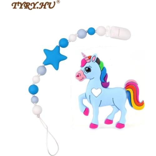 TYRY.HU Baby Teether Animal Pacifier Clips Chain Safe Food Grade Baby Silicone Teething Eco-friendly Pacifier Clips Holder Chain