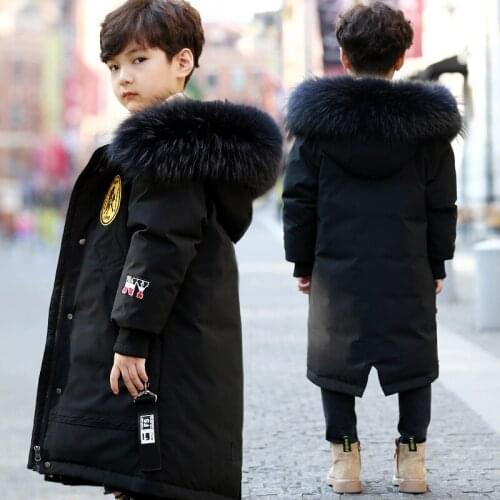 Childrens Down jacket in winter boys Hooded thickened long coat to keep warm 4-14yrs Russia Snowsuit 2020 Kids parka real