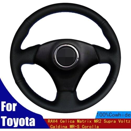 DIY Car Steering Wheel Cover Black Genuine Leather For Toyota RAV4 Celica Matrix MR2 Supra Voltz Caldina MR-S Corolla