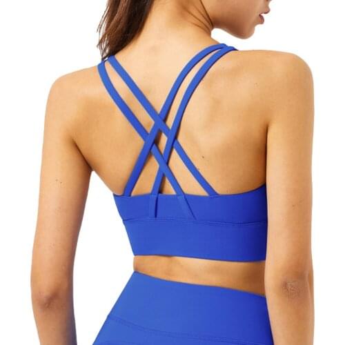 Womens Sports Top Sexy Back Cross Strappy Seamless Yoga Bras Femme Underwear Workout Fitness Push Up Wireless Bralette Tops