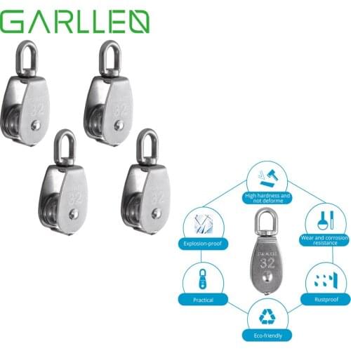 GARLLEN 4pcs Stainless Steel M32 Pulley Single Wheel Swivel Lifting Rope Pulley High Quality Tool For Hanging Things Below 200kg