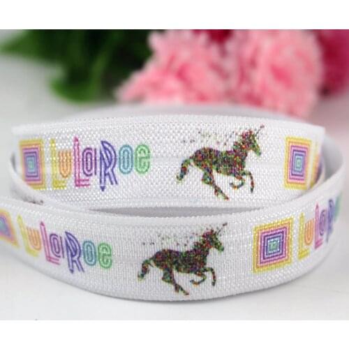 Custom 16mm hot transfer unicorn printed elastic ribbon printing ribbon stretch elastic ribbon 10 yards