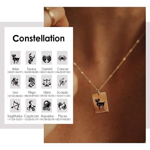 JUJIE Fashion Stainless Steel Necklace New Constellation Pattern Square Pendant Necklace Elegant Gift Jewelry For Women