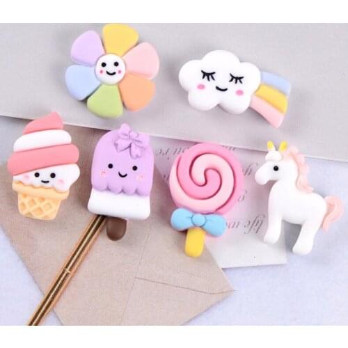 20pcs/lot Kawaii Ice cream lollipops Resin Cabochons Accessories For Hair Clothing Shoes Planar Resin DIY Home Decoration