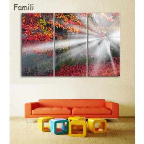 Autumn Maple Leaf Canvas Painting On The Wall Pictures For Living Room Unframed 3Pcs Flower Cuadros Decoracion Modular Pictures
