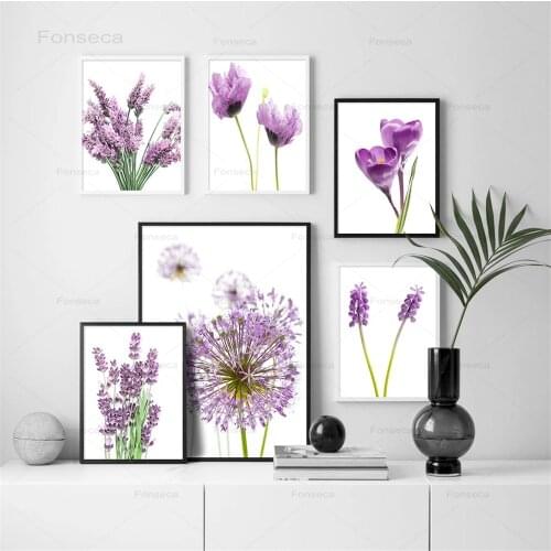 Lavender Poppies Autumn Allium Flower Leaf Plant Wall Art Print Canvas Painting Nordic Poster Wall Picture for Living Room Decor