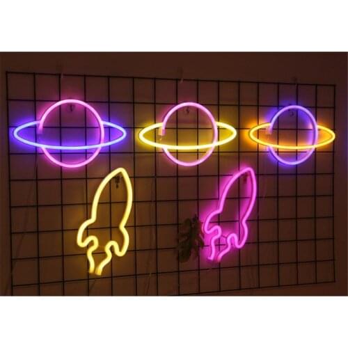 Hot LED Neon Light Sign Planet Flash Moon Lights Bedroom Decoration Hanging Neon Lamp Home Party Holiday Decor Gift Dropshipping