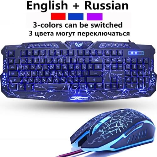 M200 Russian/English Gaming Keyboard USB Wired Purple/Blue/Red LED Breathing Backlight Pro Gaming Keyboard Mouse Combos