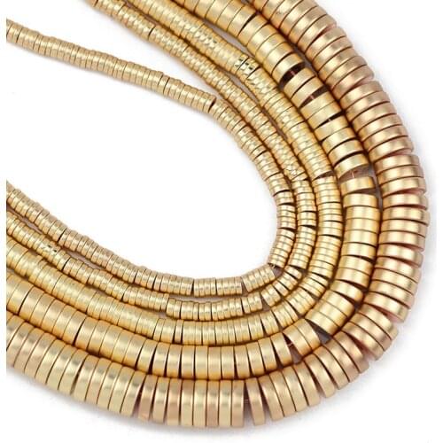 Matte KC Gold Flat Round COINS Hematite 3/4/6/8mm Natural Stone Spacers Loose Beads For Jewelry Making Diy Bracelet Accessories