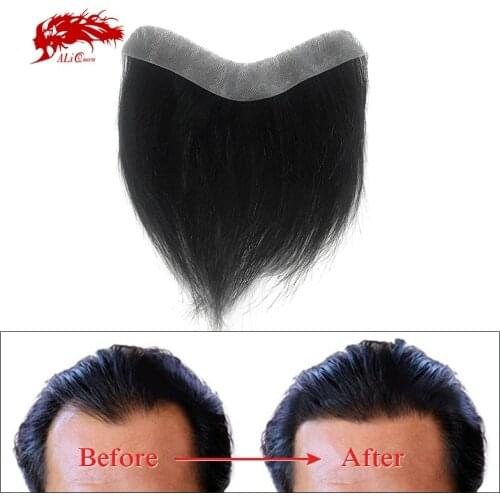 Ali Queen Hair Men Toupee 0.12-0.14mm Thin Skin PU Base 100% Indian Human Remy Hair Piece For Mens V Loop Toupee Wig 100%Density