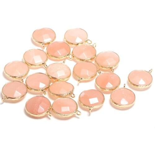 New 5pcs Natural Stone Round Section Pink Aventurine Pendants for Jewelry Making DIY Necklace Size 17x20mm