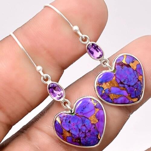 New Creative Purple Stone Long Earrings Boho Lovely Geometric Oval Amethyst Dangle Earrings for Women