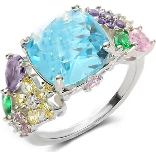 New 925 Sterling Silver Ring Inlaid Colorful Gemstone Ring For Woman Engagement Jewelry Gift