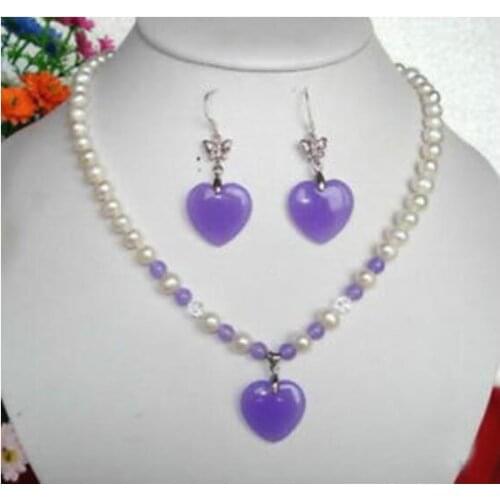 7-8MM White Freeshwater Pearl & Alexandrite Pendants Necklace 18"+ earrings