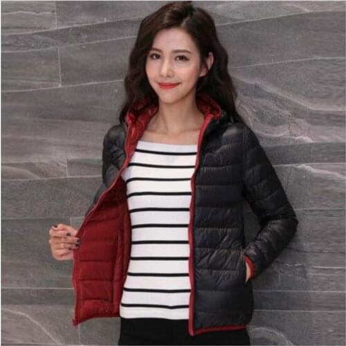 Winter Women Two Side White Duck Down Jacket Warm Coats Lightweight Down Parkas Basic Solid Color Casual Hooded Outerwear