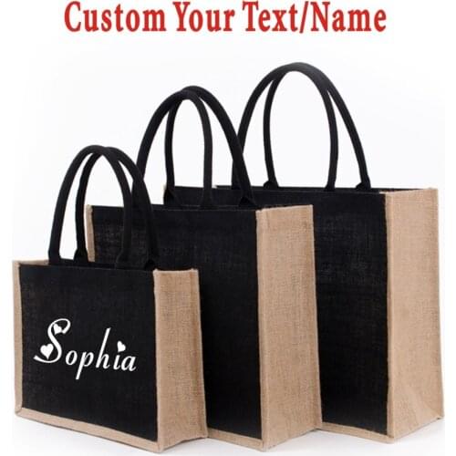 Personalized Wedding Mrs Burlap Tote Bag Bridal Party Retro Beach Bag Bridesmaid Custom Black Jute Tote Bag Unique Wedding Gift