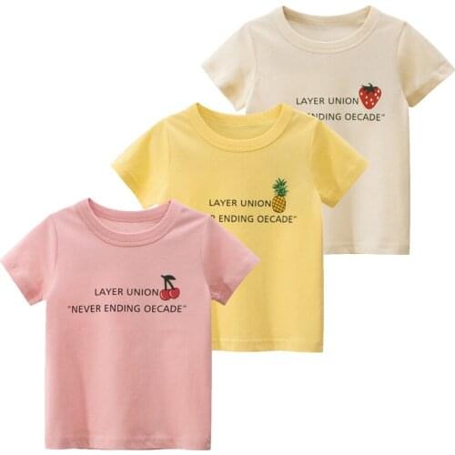 Baby Girls Letter Fruit Print T-Shirts Summer Kid Girls Boys Sleeve Tops Casual Tees Toddler Cute Fashion Clothes 2-7 Years