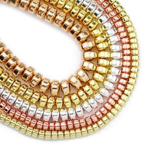 Flat Cylinder Gold Hematite Beads Round Natural Stone for Jewelry Making 4/6/8MM Charms Beads Diy Bracelet Necklace Accessories