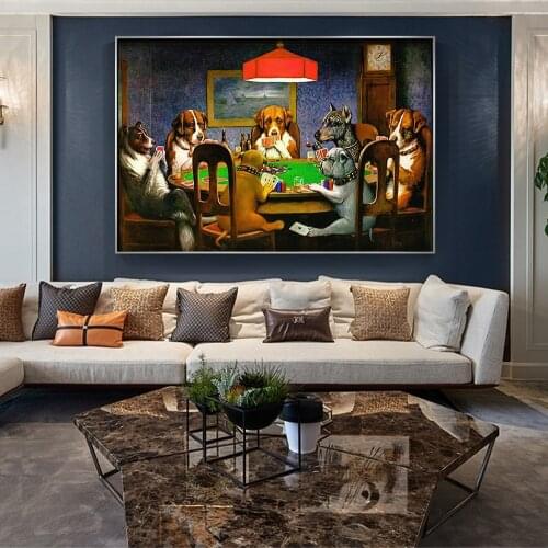 Dogs Playing Poker Cards Art Canvas Painting Wall Art Canvas Funny Animal Pictures Home Wall Decor Posters and Prints Waterproof