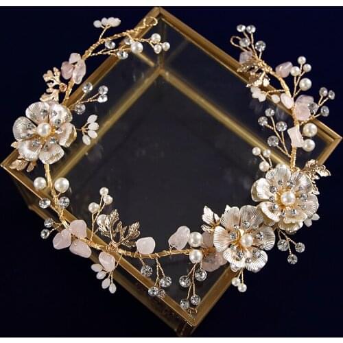 Elegant Handmade Flower Brides Hairbands Crystal Soft Headbands Bridal Flower Hair Accessories Crystal Headpieces