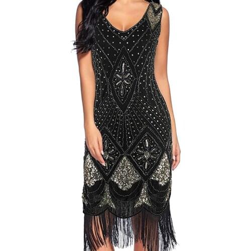 Plus Size Vintage 1920s Art Deco Long Fringed Sequin Beads Flapper Roaring 20s Gatsby Wedding Party Costume Dress for Women