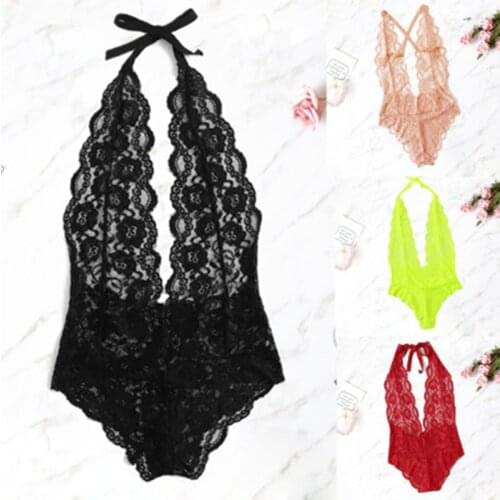 Sexy 6 Colors Lingerie One Piece Women Lace Bra Set Deep V Hot Erotic Sexy French Underwear Open Bra Transparent Lingerie