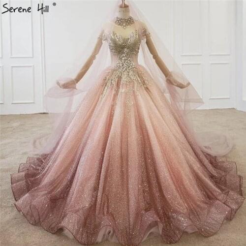Serene Hill Gradual Change Pink Luxury High-end Wedding Dress 2020 Diamond Beading Sexy Bridal Gown Custom Made CHX0074