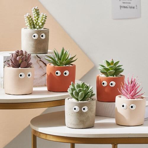 Nordic Home Decor Cement Floer Pots Human Face Vase Decoration Big Eyes Doll Figure Sculpture Crafts Storage Container Gifts