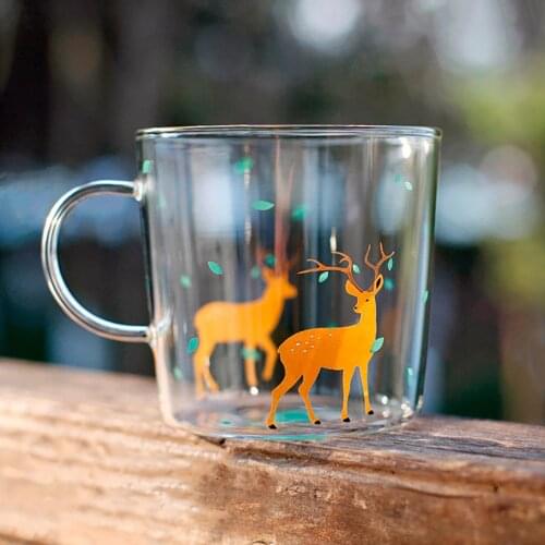 Cute Cat Rabbit Deer Glass Mug Japanese-style Breakfast Cups Creative Heat-resistant Transparent Juice Tea Milk Coffee Glasses