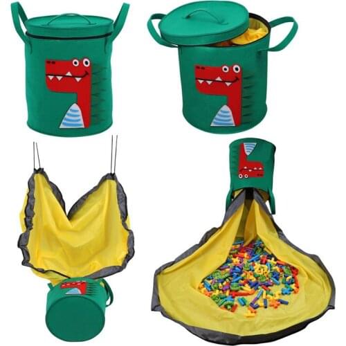 Crocodile fabric storage bag with lid, quick storage game mat, childrens toy organizing bucket