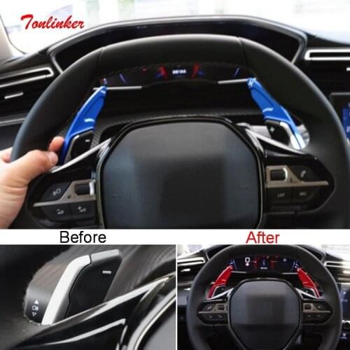 Tonlinker Interior Car Steering Wheel Shift paddle Cover sticker For Peugeot 2008 2020 Car styling 2 PCS Aluminum Cover Stickers
