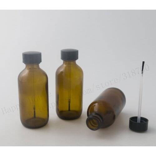 High Quality!100 x 60ml Empty Amber Glass Nail Polish Bottle With Black Brush Cap,2oz Brown Glass Container