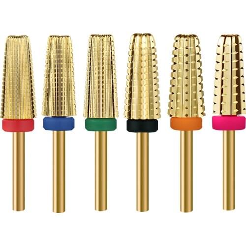 CHNRMJL Top Quality 5 In 1 Gold Carbide Tungsten Nail Drill Bits 2 Way Cut Drills Tapered Milling Cutter Nails Art Manicure Tool