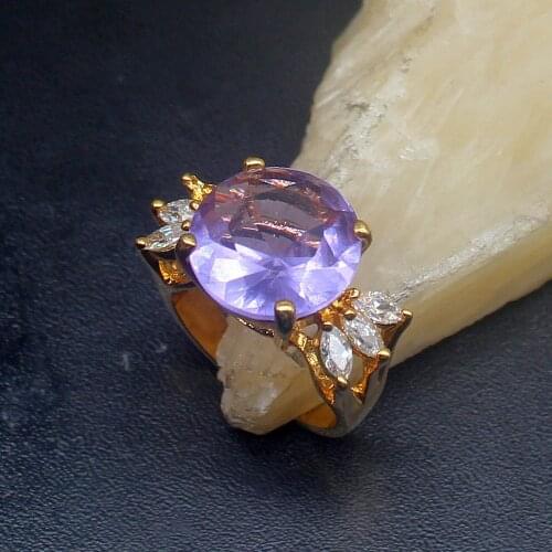 Gemstonefactory Jewelry Big Promotion Single Unique Yellow Gold Plated Light Amethyst Women Men Gifts Band Rings 7# 20212995