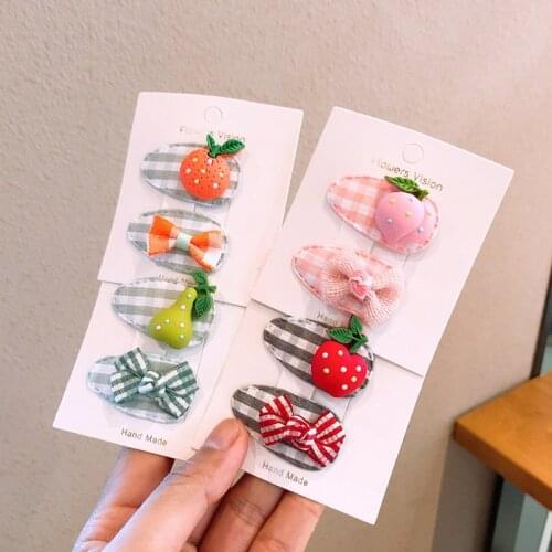 2pcs/lot Childrens children hair girl flower hairpin plaid cloth oval BB clip resin cartoon girl side clip