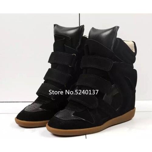 Hook&Loop Breathable Height Increasing Women Mid-calf Boots Round Toe Suede Leather Autumn/Winter European Designer Casual Shoe