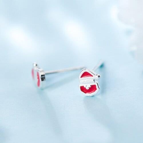 MloveAcc Hot Sale Real 925 Sterling Silver Earrings for Women Cute Red Chic Christmas Santa Claus Stud Earrings Jewelry