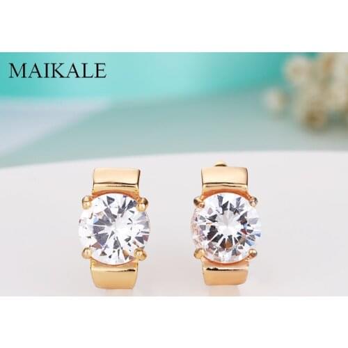 MAIKALE Simple Colorful Cubic Zirconia Stud Earrings 10MM Round CZ Bead Gold/Silver Color Earrings for Women Korean Jewelry Gift