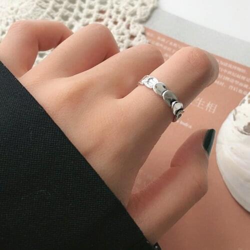 Vintage Smooth Round Finger Stackable Chunky 925 Sterling Silver Adjustable Ring For Women Fashion Trendy Jewelry Gift