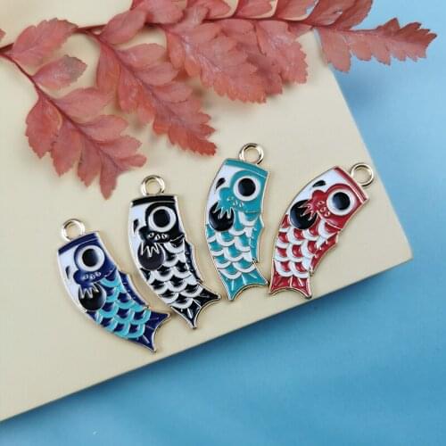 10PC/Lot Diy Jewelry Accessories Gold Color Tone Dropping Oil Pendant Cute Fish Enamel Charms Earring Bracelet Making 13*34mm