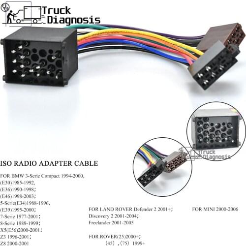12-003 ISO RADIO ADAPTER CABLE FORBMW 3-Serie Compact 1994-2000(E30)1985-1992(E36)1990-1998 (E46)1998-2003 5-Serie(E34)1988-1