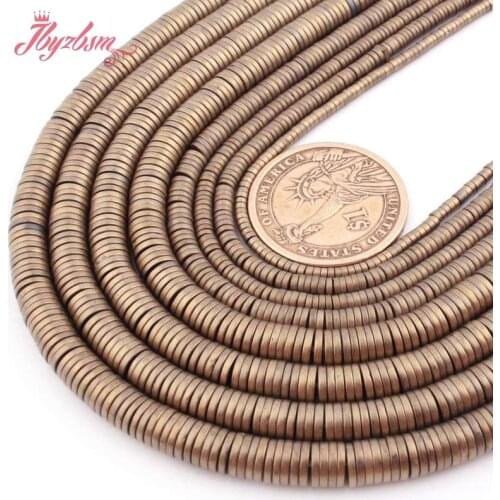 1x2,1x3,1x4,1x6mm Light Gold Frost Heishi Hematite Natural Stone Spacer Beads For DIY Women Necklace Bracelet Jewelry Making 15"