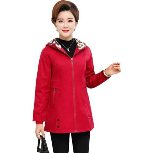 2020 Fashion Middle Aged Hooded jacket coat female Elegant Spring Autumn Casual Windbreaker Coats Mother casaco feminino