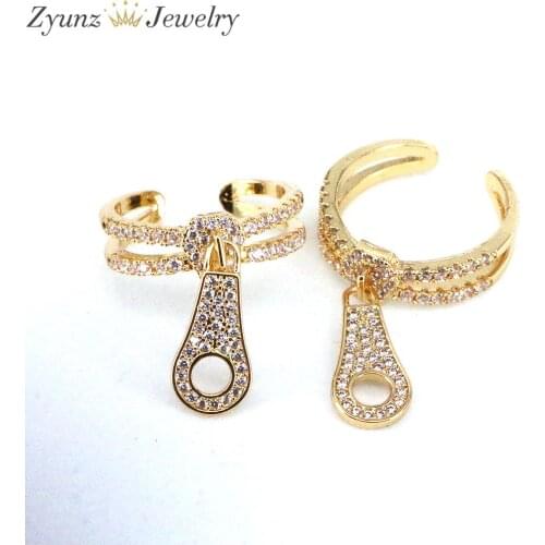 5PCS, Punk Gold Color Chain Rings Wedding Crystal Zirconia Zipper Ring For Women Charm Geometric Multilayer Rings Jewelry