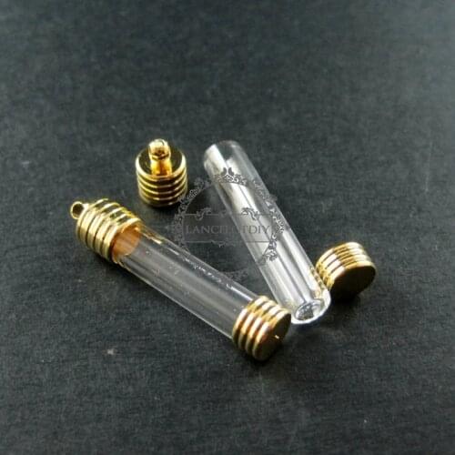 6x27mm transparent tube glass bottle 3mm mouth gold color bail perfume vial pendant wish charm DIY supplies 1850213