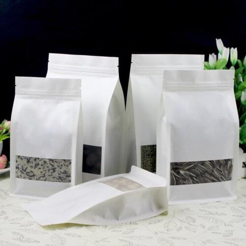 White Stand up Paper Window Packaging Bag Snack Cookie Tea Packaging Frosted Window Ziplock Bag Gift Bags Pouches
