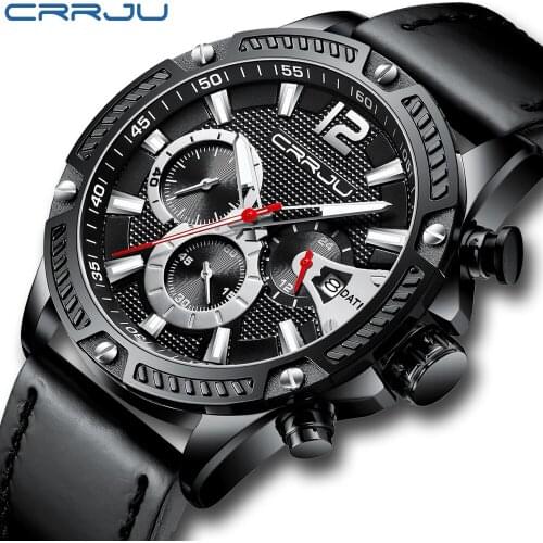 CRRJU Mens Watches Top Brand Luxury Military Classy Fashion Quartz Chronograph Stop Watch Reloj Hombre